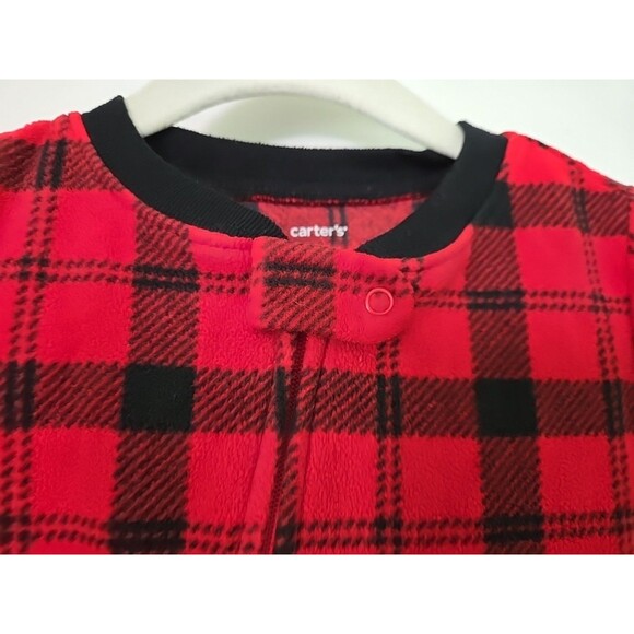 Carter's Bear Fleece PJ Footie Sleeper Toddler Buffalo Plaid Red 2T Christmas - Picture 4 of 11